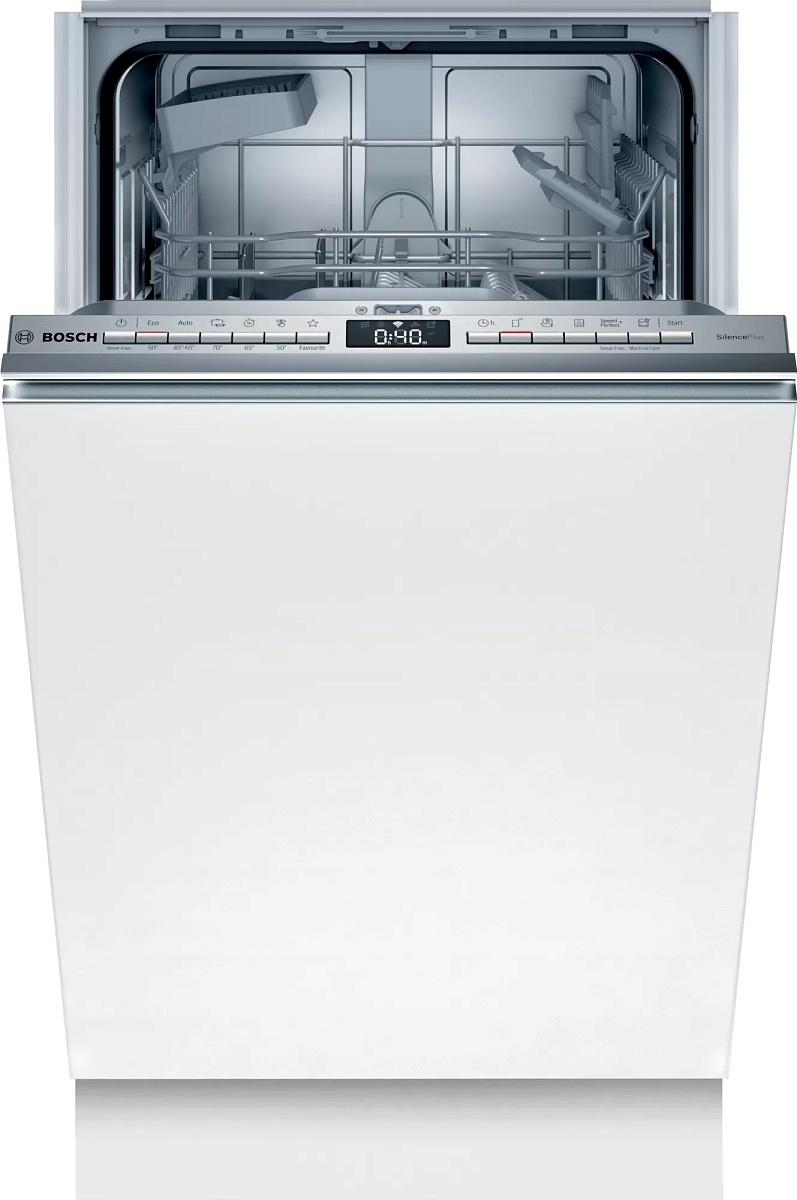 Машина посудомоечная встраиваемая 45 см Bosch SPV4EKX29E (Serie4 / 9 комплектов / 2 полки / расход воды - 8,5 л / TimeLight / Home Connect / А++)
