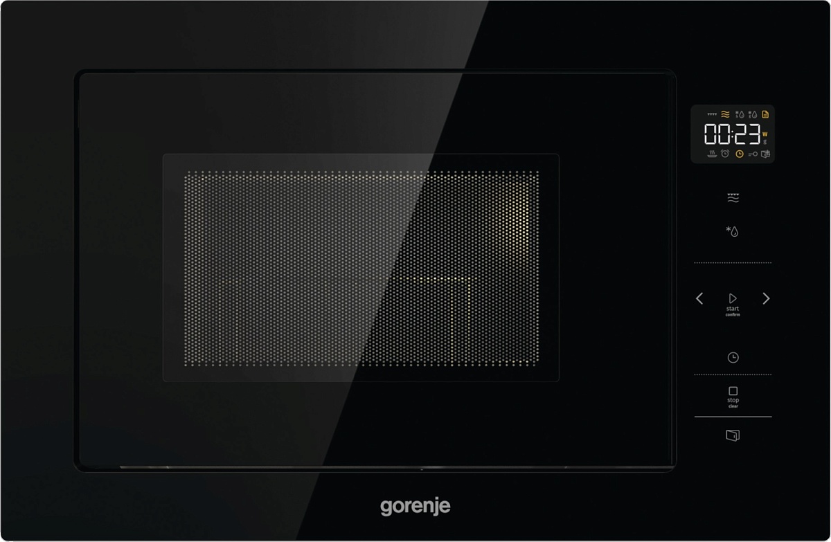 Микроволновая печь встраиваемая Gorenje BM251SG2BG (Superior / Чёрная / 25 литров / ширина - 59,5 см / 900 Вт / Гриль 1000 Вт / AquaClean)