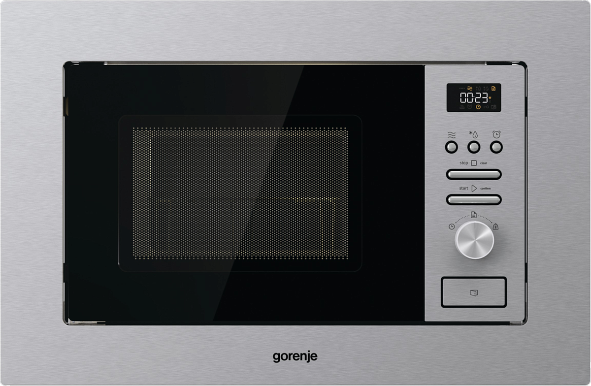Микроволновая печь встраиваемая Gorenje BMI201AG1X (Advanced / Нерж. / 20 литров / ширина - 59,5 см / 800 Вт / Гриль 1000 Вт / AquaClean)