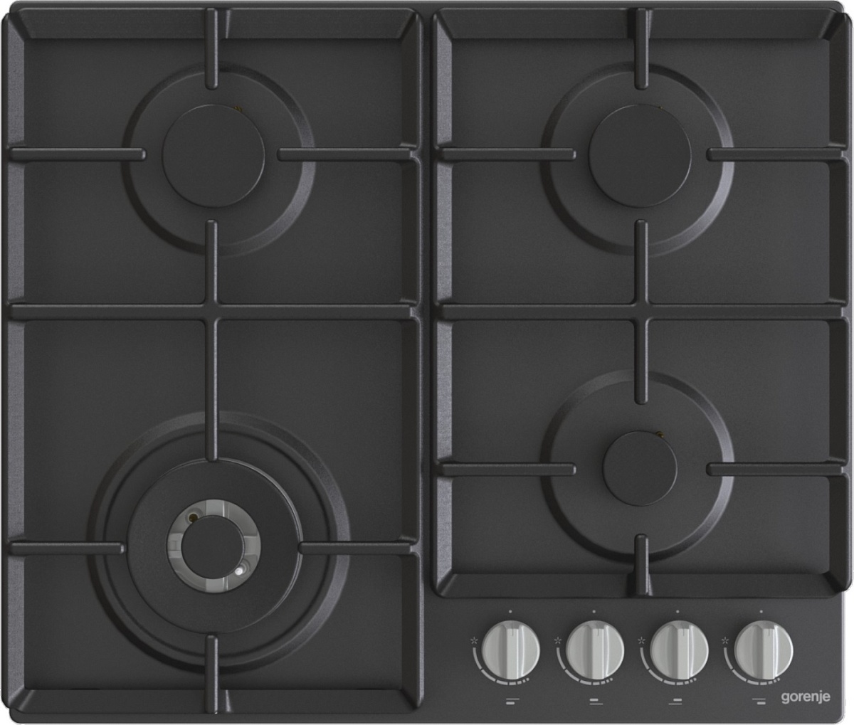 Поверхность газовая Gorenje GW641EXB (Essential / Чёрный / нержавеющая сталь / эмаль / XtraSurface / WOK)
