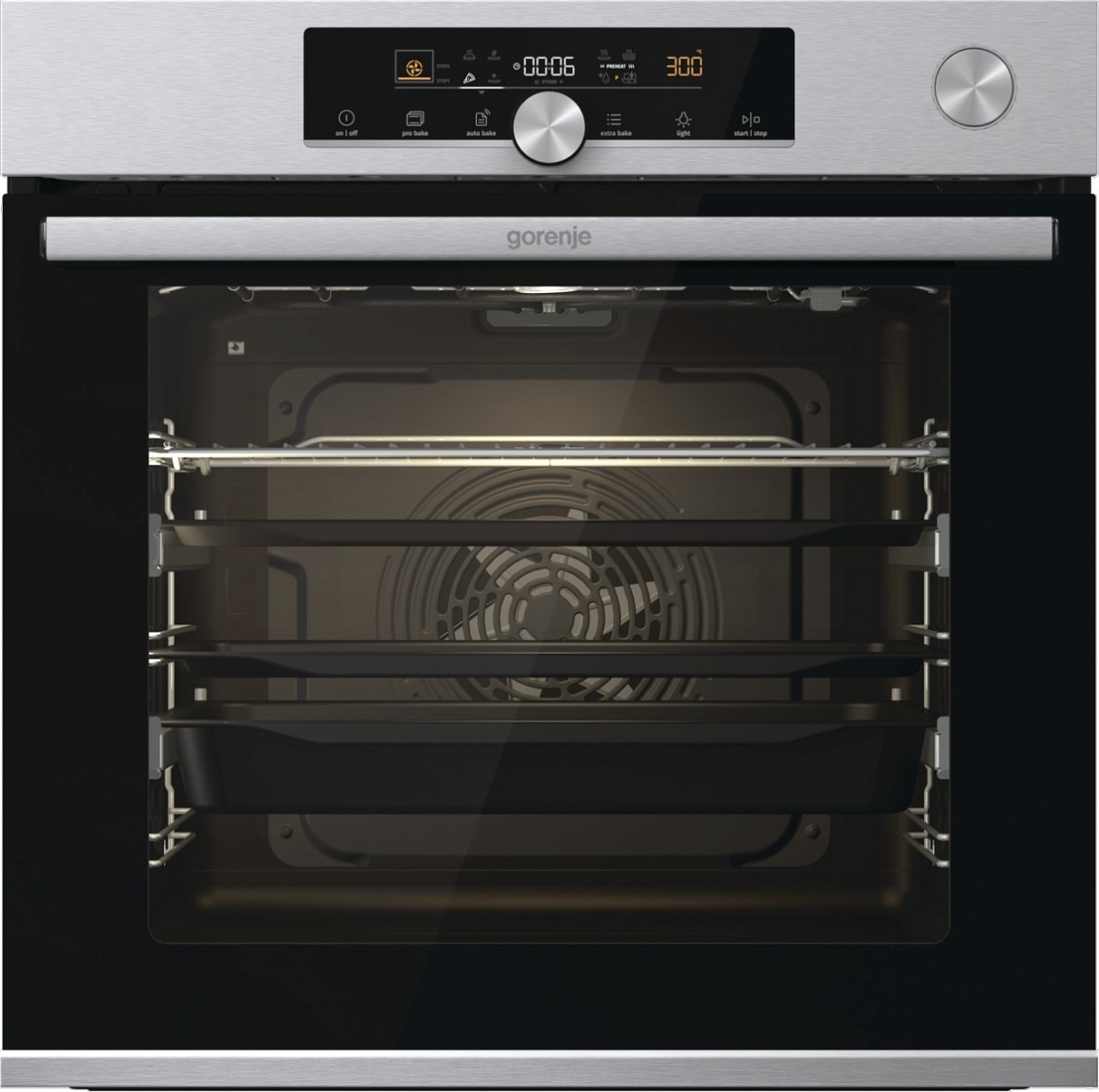 Духовой шкаф с добавлением пара Gorenje BSA6747A04X (Advanced / 77 л / до 300 °C / Чёрный, стекло / CataClean / Per.Grill / телескоп. напр. (x2) / A+-0