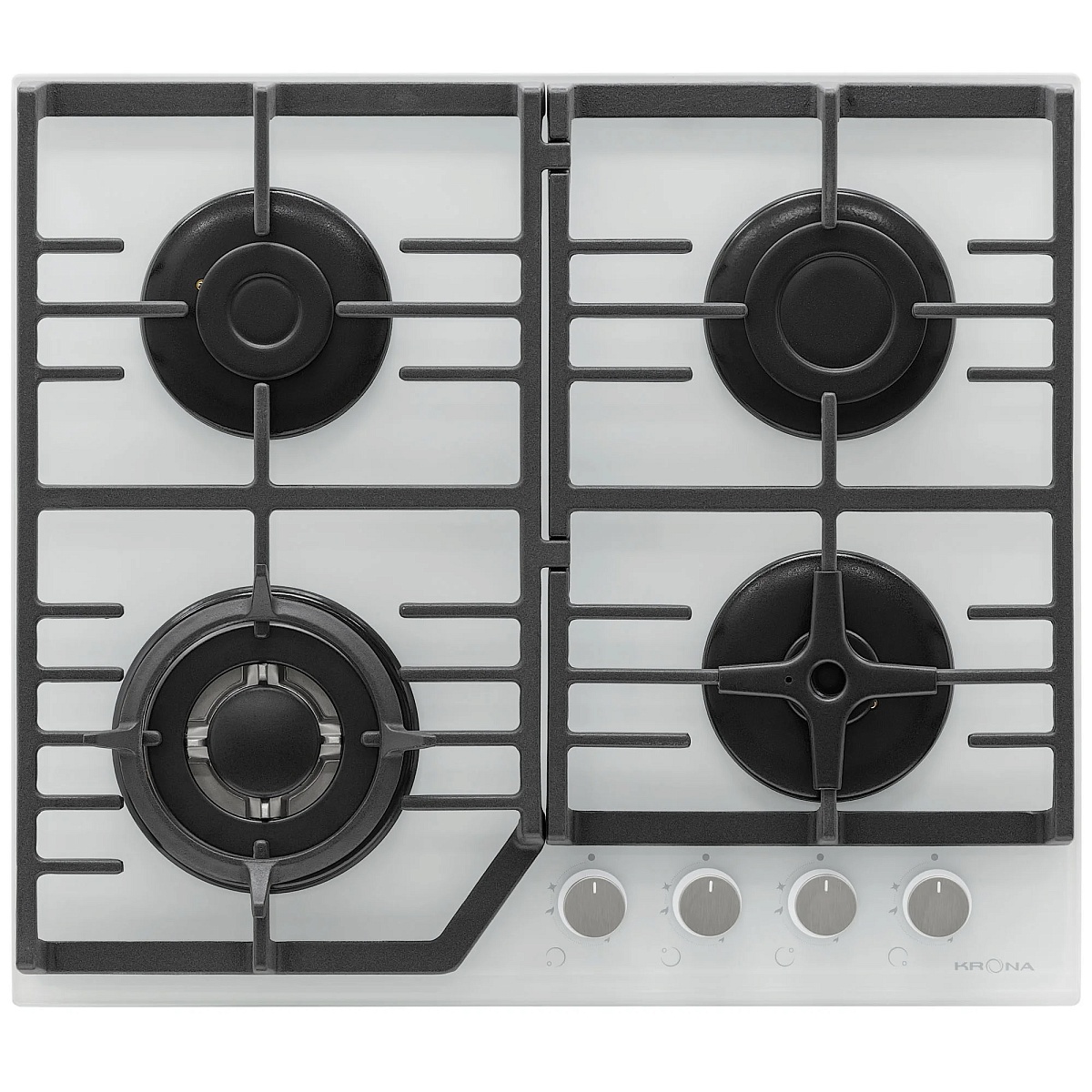 Поверхность газовая KRONA CORNIOLA 60 WH (Белый / 4 конфорки /1,7 кВт / 2,6 кВт / 3,8 кВт WOK / 1 кВт / закаленное стекло / чугун. реш.)