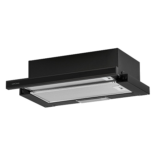 Вытяжка телескопическая KRONA KAMILLA 600 GLASS BLACK (1066 м³/ч / 2*90 Вт / LED освещение 1x3 Вт / ширина - 60 см / черный / стекло+металл)