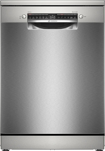 Машина посудомоечная отдельностоящая 60 см Bosch SMS4HVI00E (Serie4 / 14 комплектов / 3 полки / Расход воды - 9 л / HomeConnect / AntiFinger Silver)