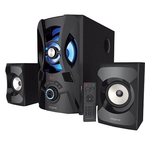 Колонки 2.1 Creative SBS E 2900 / 60W / Питание - 220В / USB / Bluetooth / FM / Светодиодная подсветка / пульт ДУ / Чёрный / Корпус - MDF
