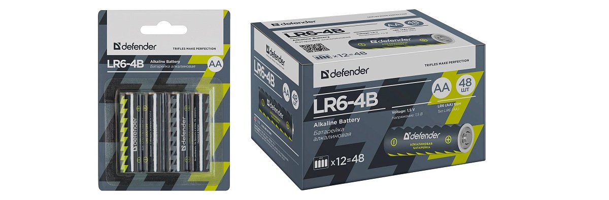 Батарейки BL4 Defender LR6 алкалиновая LR6-4B AA, в блистере 4 шт. BL4 (цена за 4 шт.)
