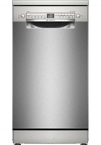 Машина посудомоечная отдельностоящая 45 см Bosch SPS2HKI57E (10 комплектов / 2 полки / Расход воды - 8,9 л / Home Connect / AntiFinger Silver)