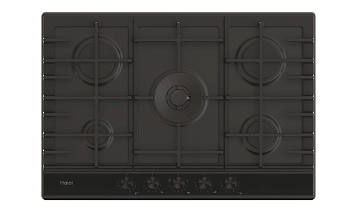 Поверхность газовая Haier HAHG7W5HEB (Gas On Metal Series 6 / черный / нерж.сталь / чугун. решетки / 5 конфорок / газконтроль / Preci Flame)