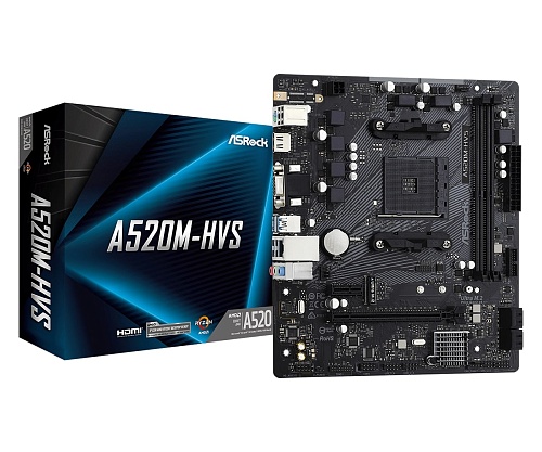 Материнская плата ASROCK A520M-HVS /AM4, AMD A520, 2xDDR4, 1xM2, 4xSATA, HDMI+VGA, Micro-ATX/