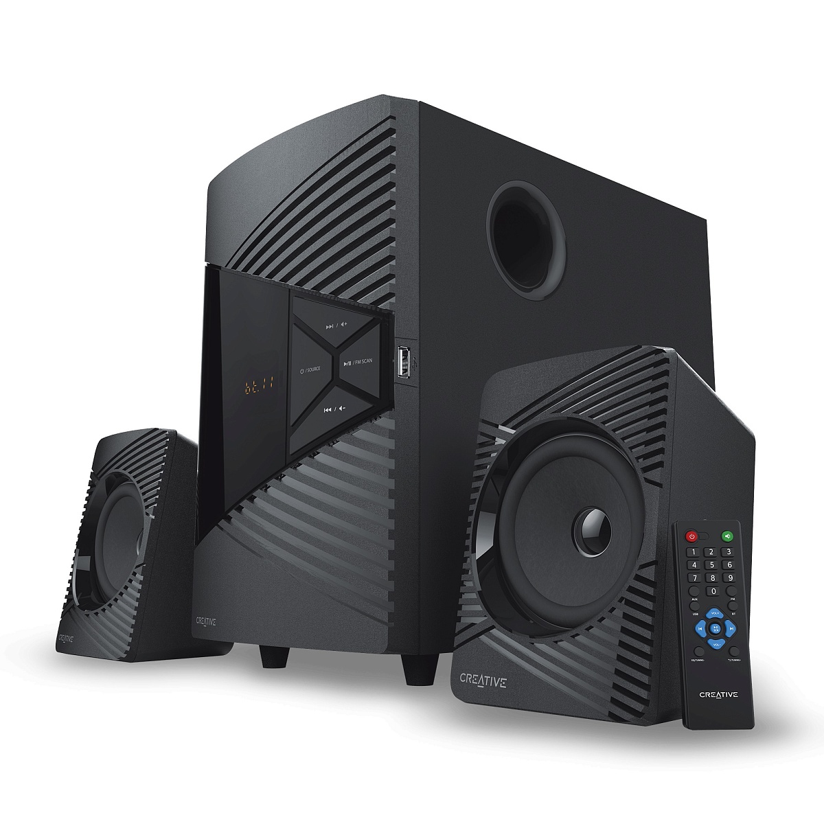 Колонки 2.1 Creative SBS E2500 / 30W / Питание - 220В / USB / Bluetooth / FM / пульт ДУ / Чёрный / Корпус - MDF