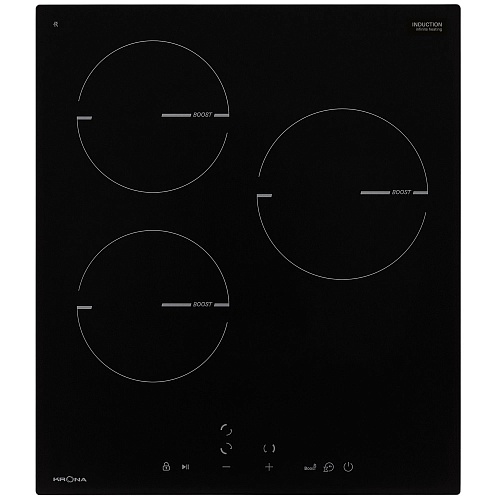 Поверхность индукционная KRONA MAGIER 45 BL 3BTK (Узкая, 45 см / Черный / 3 конфорки / 1,5 кВт / 1,5 кВт / 2,2 кВт / стеклокерамика /STOP&GO /5,2 кВт)