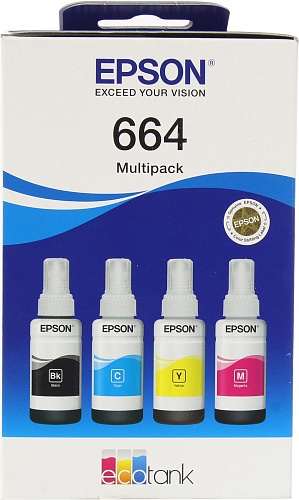 C13T66464A Контейнер комплект Epson C13T66464A/C13T664640 L100 СМYK  (664-ёмкость с чернилами 4*70мл)