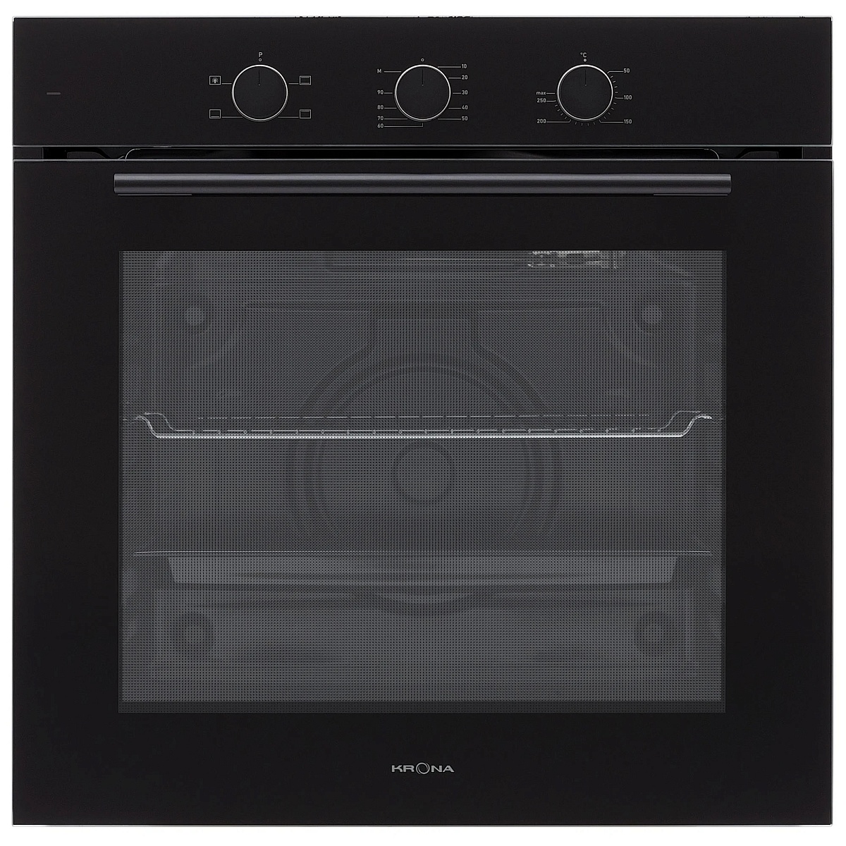 Духовой шкаф KRONA ELEMENT 60 BL/BL (78 л / до 260 °C / Чёрное стекло / Традиционная очистка / Гриль / Рельефные направляющие / А)