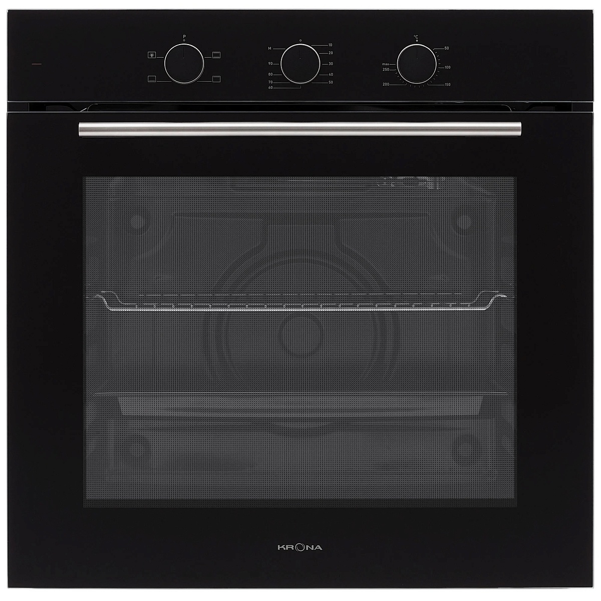 Духовой шкаф KRONA ELEMENT 60 BL (78 л / до 260 °C / Чёрное стекло / Традиционная очистка / Гриль / Рельефные направляющие / А)