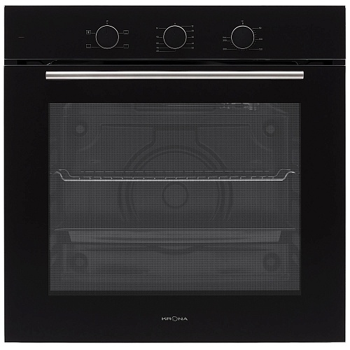 Духовой шкаф KRONA ELEMENT 60 BL (78 л / до 260 °C / Чёрное стекло / Традиционная очистка / Гриль / Рельефные направляющие / А)