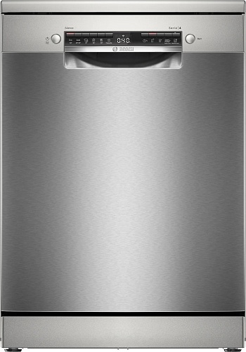 Машина посудомоечная отдельностоящая 60 см Bosch SMS4HVI02E (Serie4 / 14 комплектов / 3 полки / Расход воды - 9 л / HomeConnect / AntiFinger Silver)