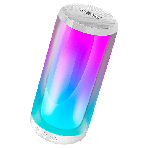 Беспроводная портативная колонка SVEN PS-265 / 10W / TWS / microSD / Bluetooth / RGB подсветка / Батарея 2000mAh / Белый / материал - пластик