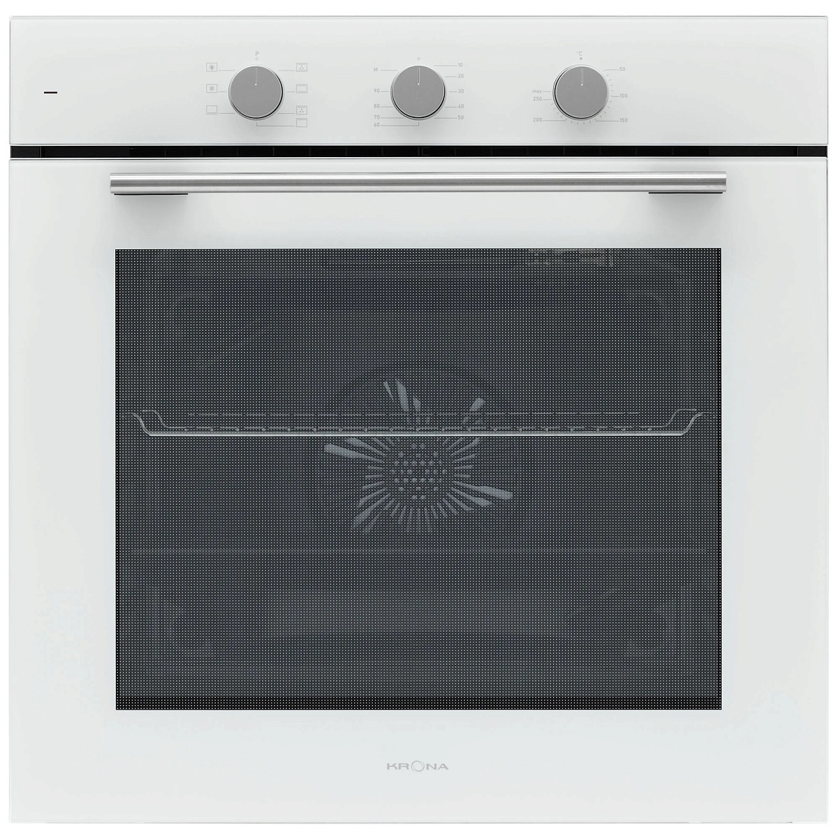 Духовой шкаф KRONA ELEMENT plus 60 WH (78 л / до 260 °C / Белое стекло / Традиционная очистка / Гриль / Рельефные направляющие / А)
