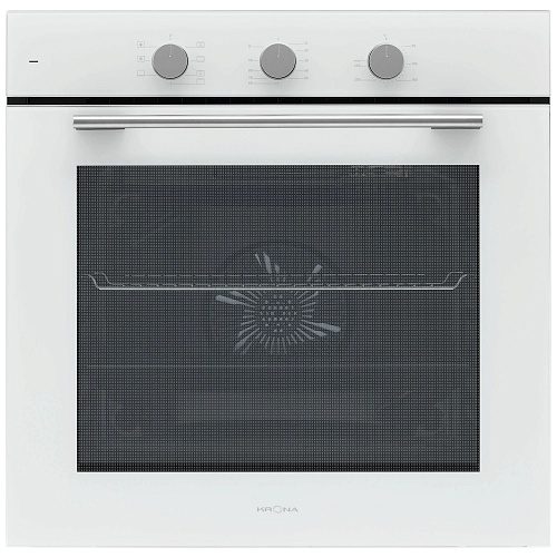 Духовой шкаф KRONA ELEMENT plus 60 WH (78 л / до 260 °C / Белое стекло / Традиционная очистка / Гриль / Рельефные направляющие / А)