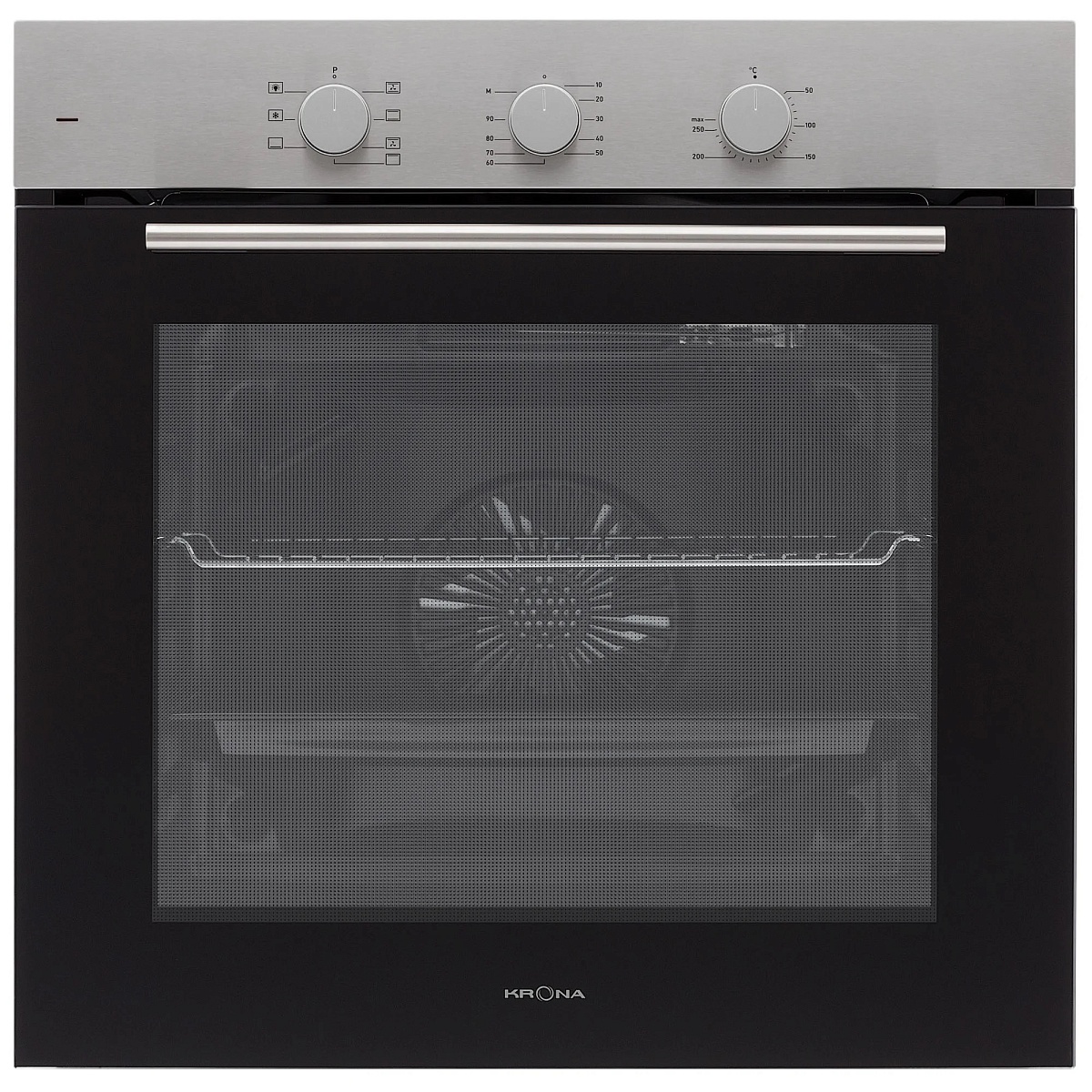 Духовой шкаф KRONA ELEMENT plus 60 IX (78 л / до 260 °C / Чёрное стекло + нерж. сталь / Традиционная очистка / Гриль / Рельефные направляющие / А)