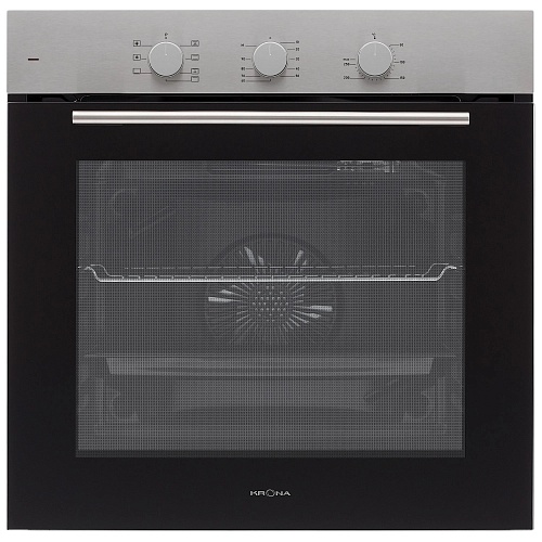 Духовой шкаф KRONA ELEMENT plus 60 IX (78 л / до 260 °C / Чёрное стекло + нерж. сталь / Традиционная очистка / Гриль / Рельефные направляющие / А)