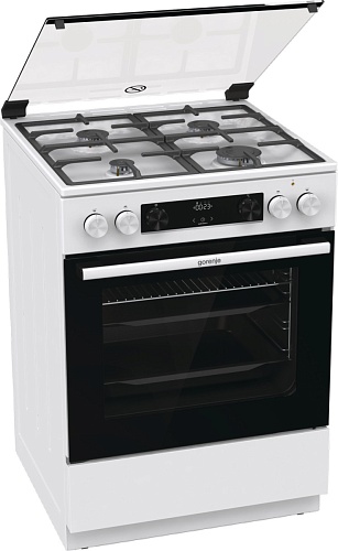 Плита комбинированная Gorenje GK6C4WF (Белая / духовка - 71 л / 4 газовые конфорки / чугун. решетки / стеклянная крышка)