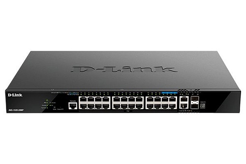 Коммутатор D-LINK DGS-1520-28MP Управляемый L3 стекируемый с 20х1000Base-T, 4x2.5GBase-T, 2x10GBase-T и 2x10GBase-X SFP+ (24 порта PoE, бюджет 370 Вт)
