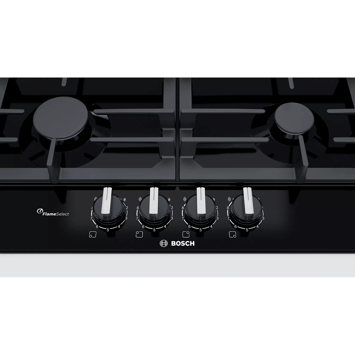 Поверхность газовая Bosch PPP6A6B90 (Serie6 / чёрный / закаленное стекло / чугун / FlameSelect)