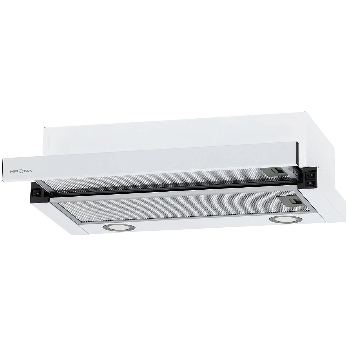 Вытяжка телескопическая KRONA KAMILLA T 600 WHITE (1000 м³/ч / 2*80 Вт / LED освещение 2x1,5 Вт / ширина - 59,7 см / белый / металл)