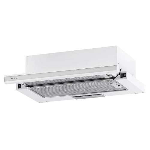 Вытяжка телескопическая KRONA KAMILLA 600 GLASS WHITE (1066 м³/ч / 2*90 Вт / LED освещение 1x3 Вт / ширина - 60 см / белый / стекло+металл)
