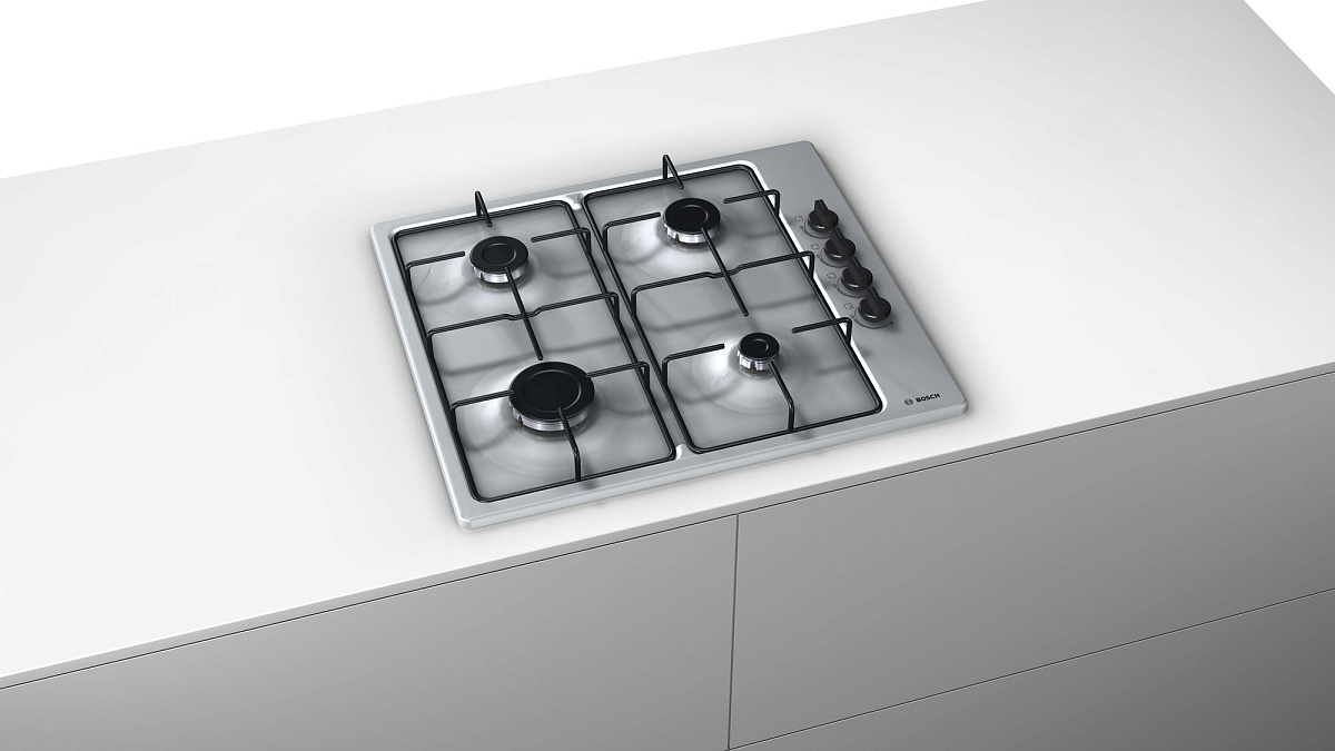Поверхность газовая Bosch PBP6B5B80 (Serie2 / нерж / боковые переключатели)