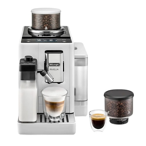 Кофемашина DeLonghi Rivelia EXAM440.55.W (кофе зерновой, молотый/ 1450 Вт/ 1.4 л/ автоматический капучинатор/ 13 напитков)-0