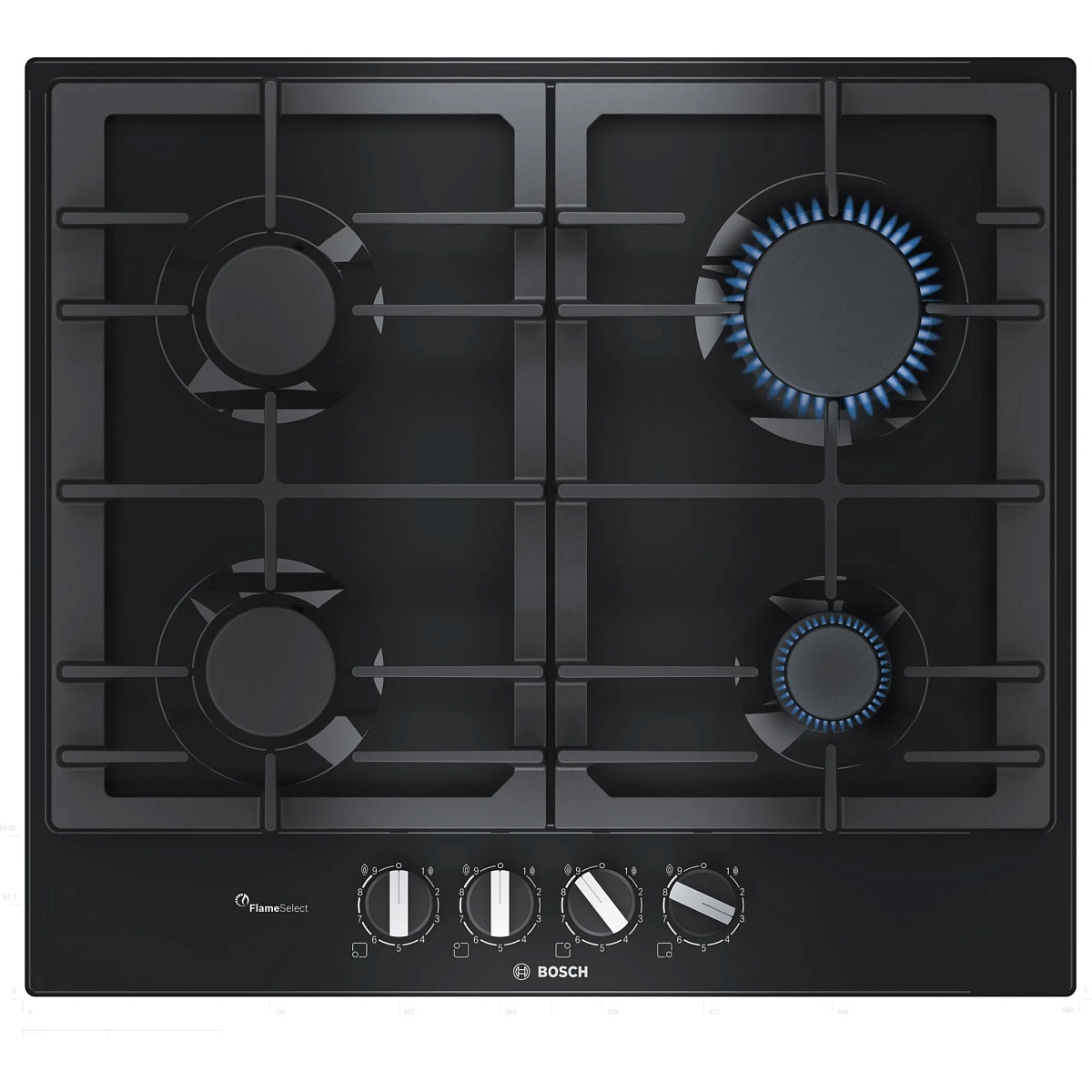 Поверхность газовая Bosch PPP6A6B90 (Serie6 / чёрный / закаленное стекло / чугун / FlameSelect)