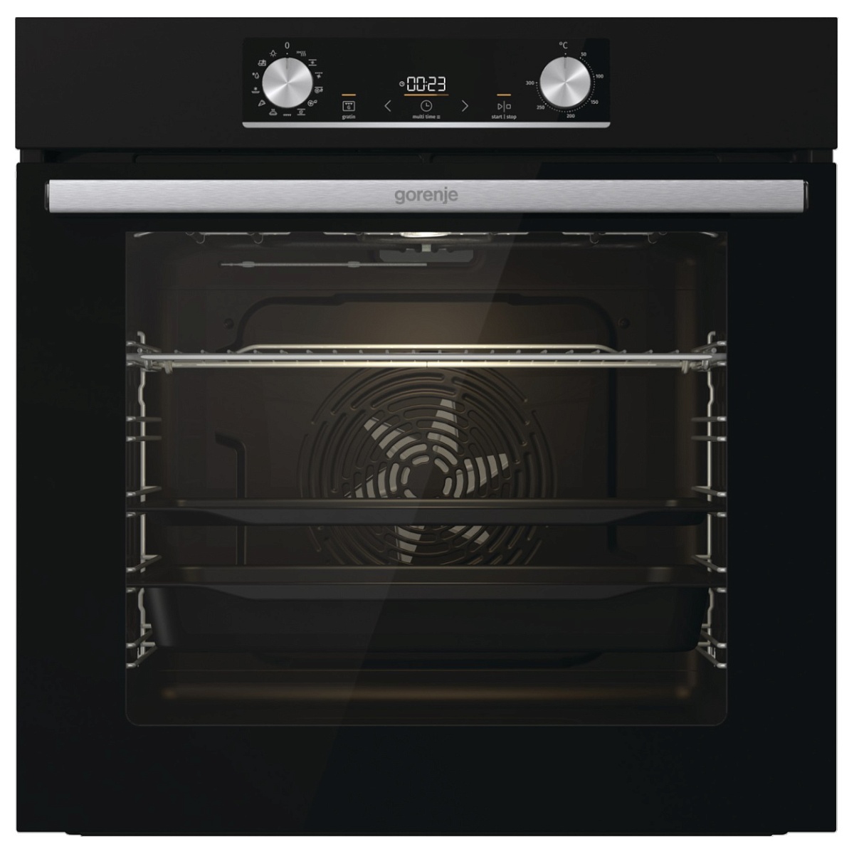 Духовой шкаф Gorenje BOSX6737E03B (Essential / 77 л / до 300 °C / Чёрный, стекло / AquaClean / PerfectGrill / съемные направляющие / А / IconLED)