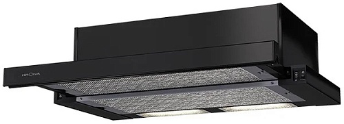 Вытяжка телескопическая KRONA KAMILLA 600 2DN BLACK (1066 м³/ч / 2*90 Вт / галогенная лампа 2x28 Вт / ширина - 60 см / черный / металл)-0
