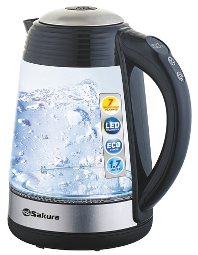 Чайник Sakura SA-2729DBK (2200 Вт / 1,7 л / стекло / металл / контроль температуры)