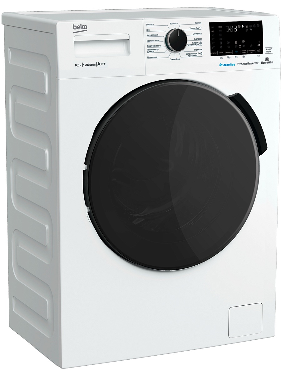Стиральная машина Beko WSPE6H616W (44см / 6,5кг / 1200об / пар SteamCure™ / HomeWhiz®(Bluetooth) / Инверторный мотор ProSmart™ / A+++)-0