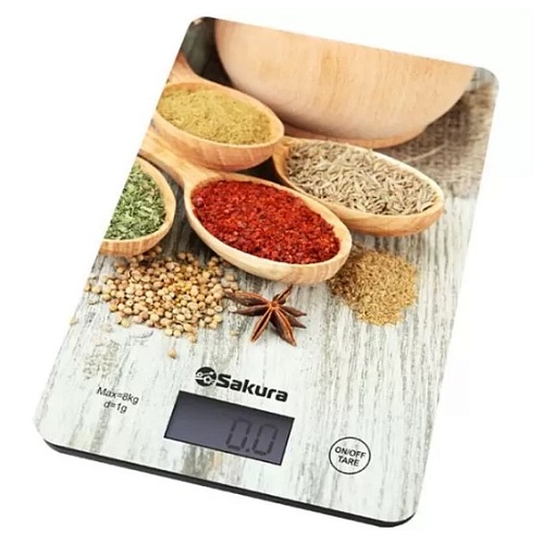 Весы кухонные Sakura SA-6077WS (электронные/ платформа/ предел 8 кг/ точность 1 г/ тарокомпенсация)-0