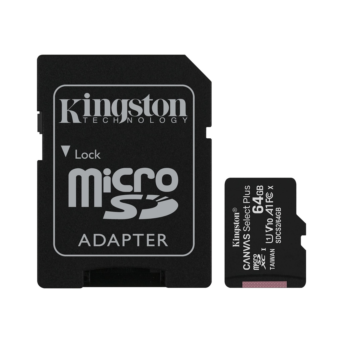 Память micro Secure Digital Card  64Gb  class10 Kingston Canvas Select Plus  CL10 UHS-I Card + SD Adapter [SDCS2/64GB]