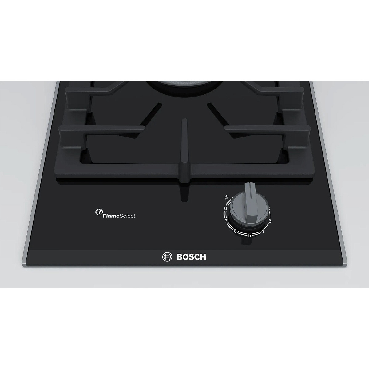 Поверхность газовая Bosch PRA3A6B70 (Serie8 / Domino / черный / стеклокерамика / чугун / WOK / FlameSelect / 1 конфорка)