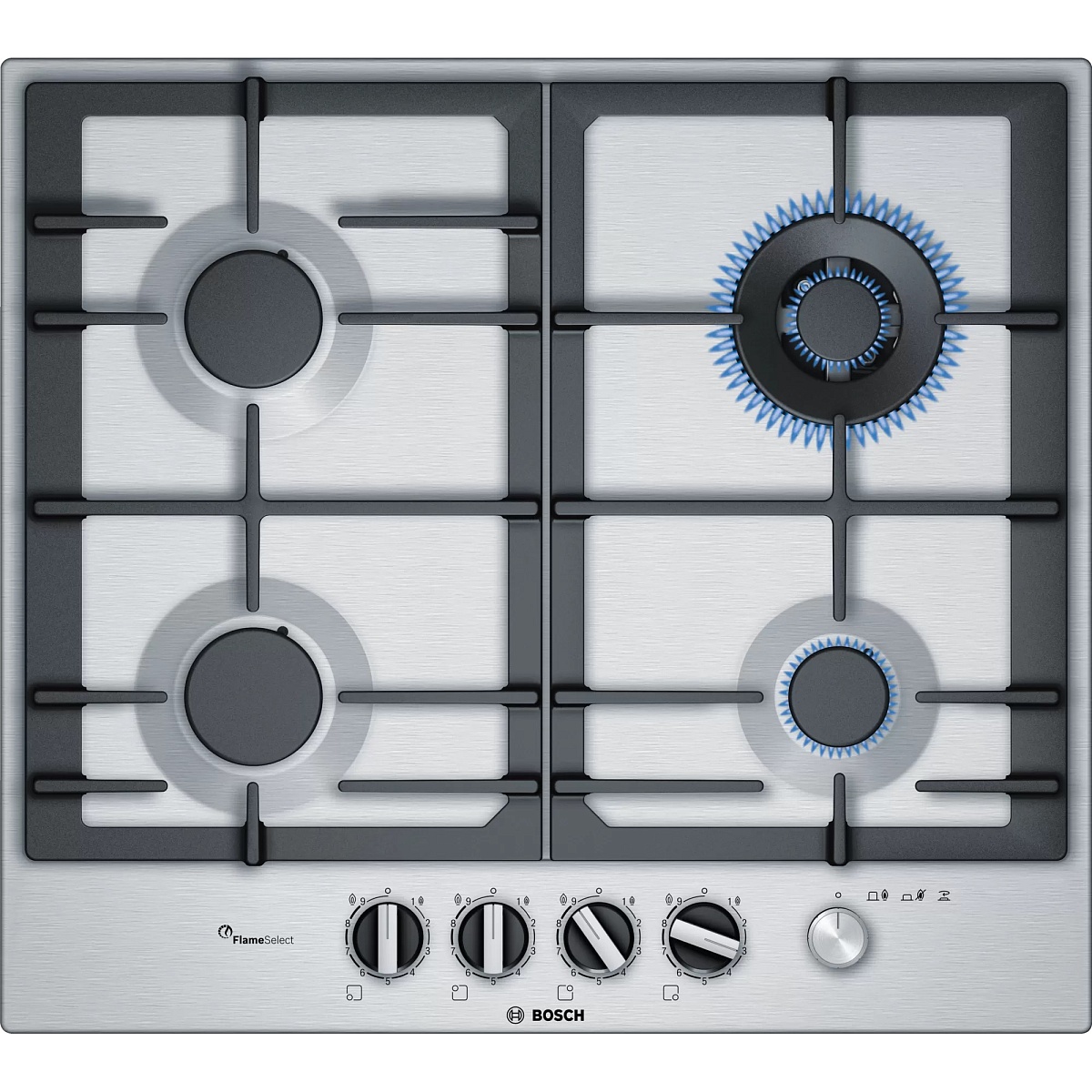 Поверхность газовая Bosch PCH6A5M90 (Serie6 / нерж / чугун / WOK / FlameSelect)