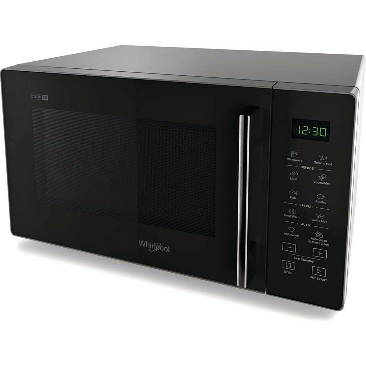 Микроволновая печь Whirlpool MWP 252 SB (25 л, 900 Вт, переключатели сенсор, дисплей, гриль, серебристый/черный)