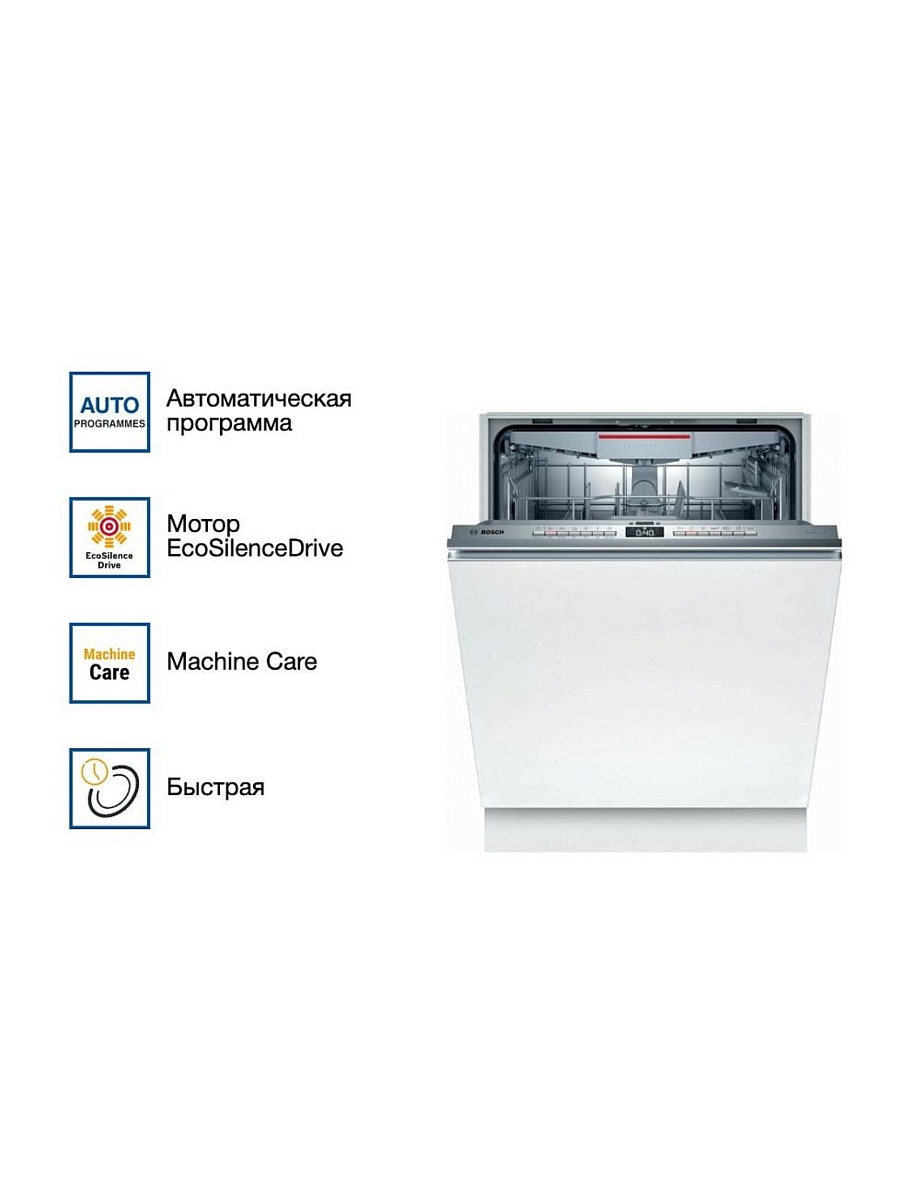 Машина посудомоечная встраиваемая 60 см Bosch SMV4HVX32E (Serie4 / 13 комплектов / 3 полки / расход воды - 9,5 л / InfoLight / Home Connect / А+)
