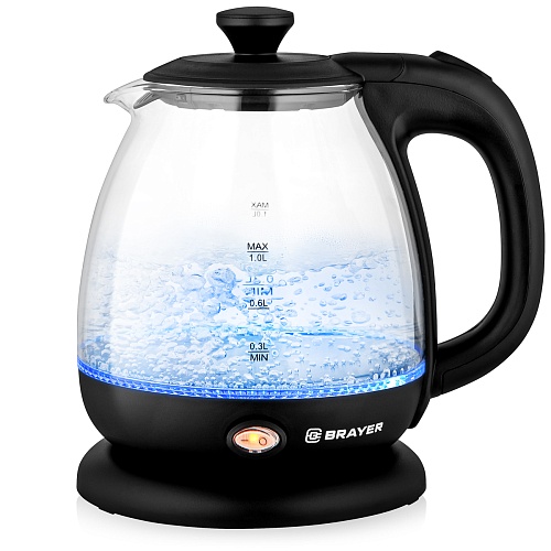 Чайник Brayer BR6106 (1100 Вт / 1 л / стекло / чёрный)-0
