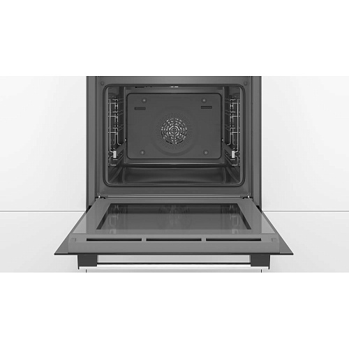 Духовой шкаф Bosch HBA534ES0 (Serie4 / 71 л / до 275 °C / Нерж.сталь + чёрное стекло / Гриль / съемные направл. / EcoClean Direct (задняя стенка) / A)