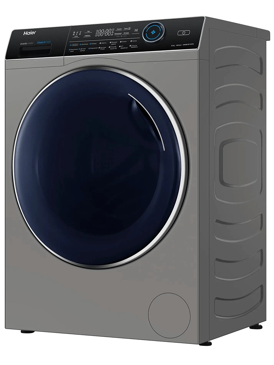 Стирально-сушильная машина Haier HWD80-BP14979S (53,5см / 8/5кг / 1400об / пар / Инверторный Двигатель / Серебро)