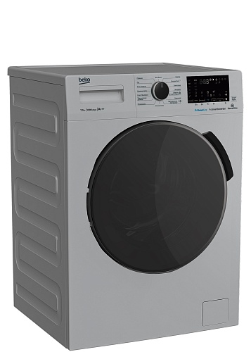 Стиральная машина Beko WSPE7H616S (49см / 7,5кг / 1200об / пар SteamCure™ / HomeWhiz®(Bluetooth) / Инверторный мотор ProSmart™ / Серебристый / A+++)