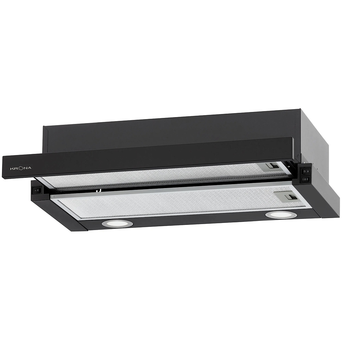 Вытяжка телескопическая KRONA KAMILLA T 600 BLACK (1000 м³/ч / 2*80 Вт / LED освещение 2x1,5 Вт / ширина - 59,7 см / черный / металл)