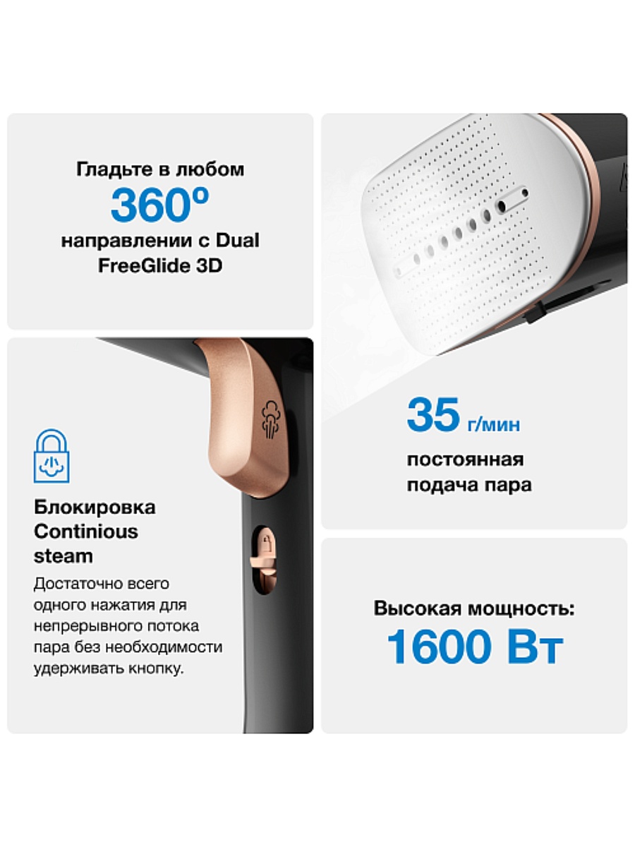 Отпариватель ручной Braun GS7077BK (1600 Вт / 0.25 л / 35 г/мин / горизонтальное отпаривание)