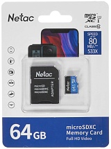 Память micro Secure Digital Card 128Gb class10 Netac / c адаптером SD /NT02P500STN-128G-R/-999